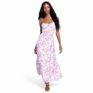 NWT LULUS M Total Darling Pink Multi Floral 0651 Notched Bustier Maxi Dress
